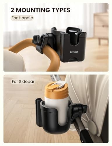Stroller Cup Holder with Phone Holder - [2025 Upgrade] [ 2-in-1] Walker Cup Holder, Wheelchair, Stroller Accessories, Phone Holder for Uppababy, Doona, Nuna, Jogger, Britax, Bugaboo, Bike, Scooter - Image 3