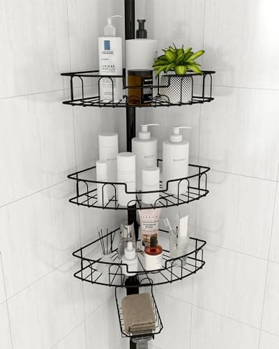 Shower Caddy Tension Pole, Rustproof Corner Shower Caddy Bathroom Organizer 4 Tier Adjustable Shelves for Inside Shower Bathtub Shampoo Accessories Storage Rack, Floor to Ceiling Standing Bath Rack - Image 1