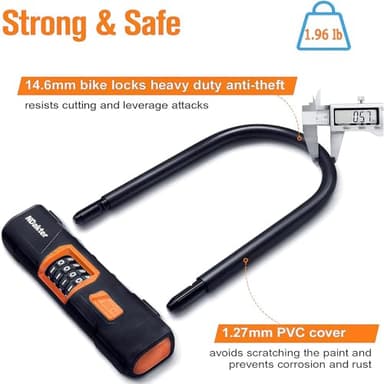 NDakter Bike Locks Heavy Duty Anti Theft, Combo Bike U Lock, 4-Digit Resettable Combination Bicycle Lock, Large U Shaped Ebike Lock with 5Ft Steel Cable for Electric Bike, Escooter, Motorcycle,Door - Image 4