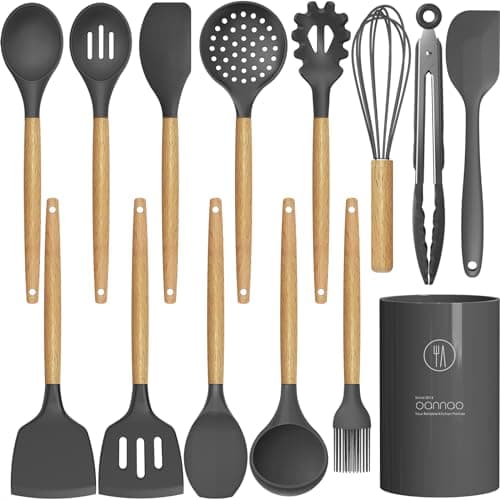 Silicone Cooking Utensils Kitchen Utensil Set - 446°F Heat Resistant Silicone Kitchen Utensils Set, Spatula,Turner Tongs, Spoon, Brush, Whisk,Kitchen Gadgets for Nonstick Cookware, BPA Free (Gray) - Image 1