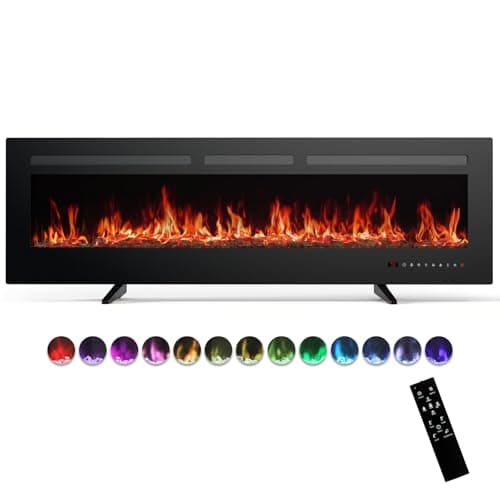 Sweetcrispy 60" Electric Fireplace Wall Mounted or Recessed Insert, 1500W/750W Freestanding Fireplaces Heater with Remote Control,13 Adjustable Flame Color, 12H Timer, Touch Screen - Image 1