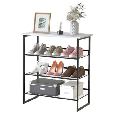 Garden 4 you 4 Tiers White Marble Shoe Rack,Freestanding Organizer Multi-Purpose Adjustable Flat and Slant Storage Rack Shoe Shelf, High Heels Potted Plant for Entryway Hallway Living Room Closet - Image 1