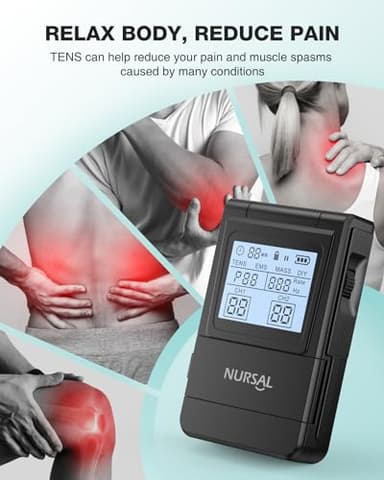 NURSAL Tens Unit Muscle Stimulator, 4 in 1 TENS EMS Machine with 25 Modes Include DIY, 40 Intensities Electric Massager for Shoulder, Back Pain Relief, TENS Pads, A Carry Case - Image 6