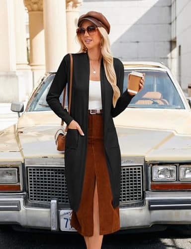 GRACE KARIN Black Cardigan Sweaters for Women Plus Size Long Cardigans Maxi Long Sleeve Duster Cardigan (2XL,Black) - Image 7