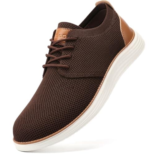 VILOCY Men's Fashion Dress Sneakers Casual Walking Shoes Business Oxfords Comfortable Breathable Lightweight Tennis Zapatos para Hombre Brown,US10 EU43 - Image 1