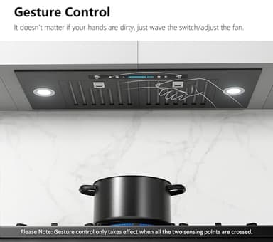 IKTCH 30 inch Black Built-in/Insert Range Hood, 900 CFM Ducted/Ductless Stainless Steel Kitchen Vent Hood with 4 Speed Gesture Sensing&Touch Control Panel(IKB01-30-BSS) - Image 3