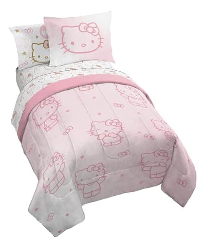 Jay Franco Hello Kitty Twin Comforter Set - 5 Piece Bedding Includes Sheet Set & Pillow Covers - Super Soft Pink Bedding - Image 1