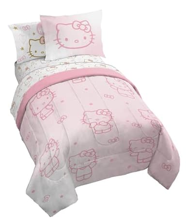 Jay Franco Hello Kitty Twin Comforter Set - 5 Piece Bedding Includes Sheet Set & Pillow Covers - Super Soft Pink Bedding - Image 1
