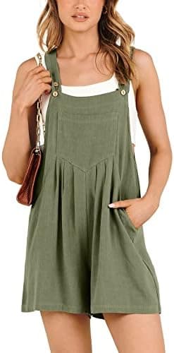 ANRABESS Women's Summer Casual Rompers Bib Short Overalls Loose Linen Jumpsuit Beach Outfits Travel Vacation Clothes - Image 3