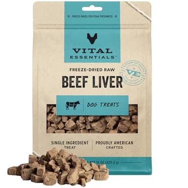 Vital Essentials Beef Liver Dog Treats, 15 oz | Freeze-Dried Raw | Single Ingredient | Premium Quality High Protein Training Treats | Grain Free, Gluten Free, Filler Free - Image 1