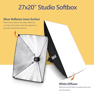 UBeesize Softbox Photography Lighting Kit, 27” x 20” Continuous Lighting Kit with 2pcs 40W E27 Socket 6500K Bulbs, Professional Photo Studio Lighting for Video Recording, Portrait Shooting - Image 2