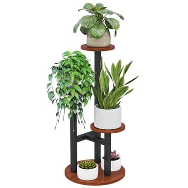 OERGKE 3 Tier Metal Plant Stand indoor Tall Plant Shelf outdoor for Multiple Plants Tiered Flower Pot Holder for Patio Garden Corner Balcony Living Room Bedroom Decor(Walnut) - Image 1