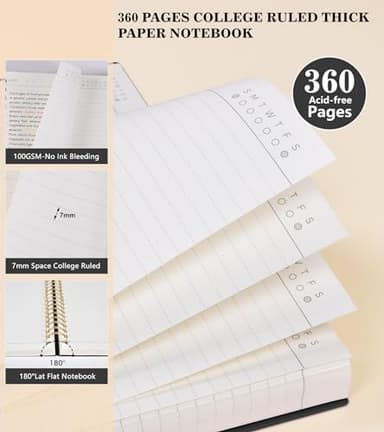 Spiral Notebook Journal, 360 Pages College Ruled Notebooks, Lined Thick Journals for Women Men, A5 Thick Spiral Writing Journaling with 100GSM Paper, Spiral Notebooks for Work School 5.5"x8.5" Black - Image 5