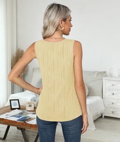 YuYukan Women's Summer Sleeveless Top Slim Fit Textured Stretch Scoop Neck Tank Tops Blouses for Casual Business Workr Light Khaki XX-Large - Image 4