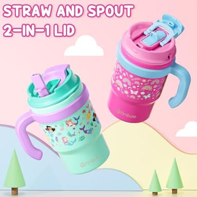 Fimibuke 16oz Kids Insulated Tumbler with Handle & Straws - 2 Pack BPA FREE 18/8 Stainless Steel Toddler Cups with Sip/Swig 2-in-1 Lids, Leak Proof Kid Drinking Cup Travel Mugs for Children Boys Girls - Image 4