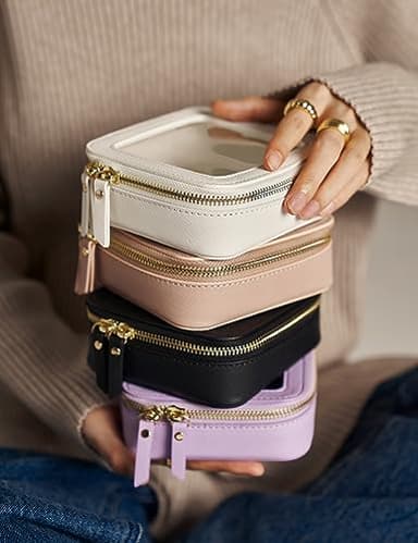 Small Cosmetic Bag for Purse Mini Makeup Bag for School Cute Clear Make Up Pouch for Travel Tiny Leather White Make Up Organizer Case for Backpack Toiletry Bag Waterproof Square Pouch with Zipper - Image 7