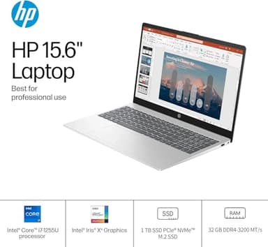 HP 15.6 Touchscreen Laptop Computer for Business, Intel 10-Core i7-1255U(Up to 4.7 GHz), 15.6" LED FHD Touch Screen, 32 GB RAM, 1 TB SSD, Wi-Fi 6E, Windows 11 Pro & Office Pro Lifetime License - Image 2