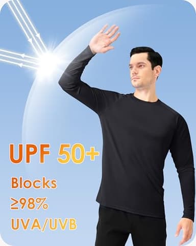 Boladeci Mens Long Sleeve T Shirts UPF 50+ Sun Protection Clothing UV SPF Shirts Rash Guard Moisture Wicking Performance Summer Swim Shirts(Black) - Image 2