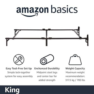 Amazon Basics Metal Bed Frame(Box Spring Required), 9-Leg Base for Box Spring and Mattress, King, Tool-Free Easy Assembly, Black - Image 3