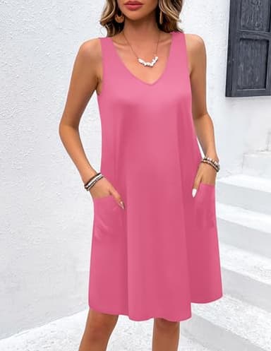 Ekouaer Women's Nightgown Sleeveless Nightshirt V Neck Chemise Soft Night Dress Sleepwear with Pockets Dark Pink - Image 4