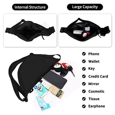 Nylon Crescent Crossbody Bag for Women Purses Trendy Men,Small Travel Sling Bag Hobo,Lightweight Fanny Pack with Zipper Adjustable Strap,Round Soft Shoulder Bag for Everyday Use Work Sport(Black) - Image 4