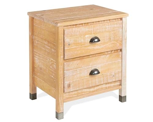 Camaflexi Baja Night Stand / 2 Drawer / Solid Wood / Rustic Bedside Table for Bedroom, Living Room, Sofa Couch, Hall / Metal Drawer Pulls, Barnwood Finish, Brown - Image 1