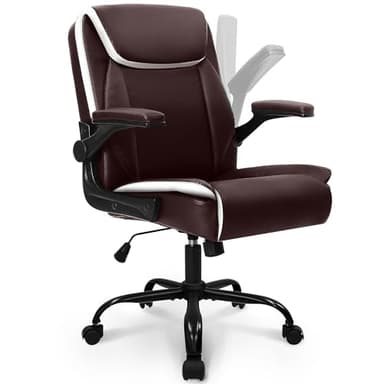 NEO CHAIR Office Desk Computer Chair Ergonomic Executive Mid-Back Leather Gaming Chair with Adjustable Flip-Up Armrests Wheels Swivel for Home Study Task (Brown) - Image 1