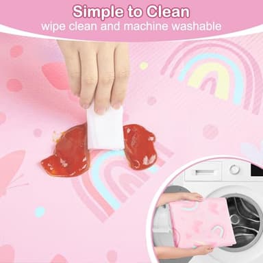 Basumee Splat Mat High Chair Mat Waterproof Baby Play Splat Mat for Under High Chair Food Catcher Highchair Mat for Floor Non Slip Bottom, Pink Rainbow, 46x42 Inches - Image 5