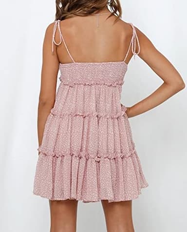 Mansy Womens 2025 Summer Floral Mini Dress Boho Flowy Skater Dresses Short Sleeveless Ruffle Spaghetti Strap Dress Pink - Image 2