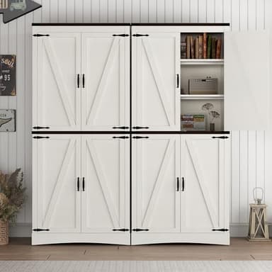 71in Farmhouse Kitchen Pantry Cabinet,Tall Storage Cabinet with 4 Doors and Adjustable shelves,with Load-Bearing Steel Pipe,Wood Storage Cabinets for Kitchen,Dining Room,Bathroom(White - Image 6