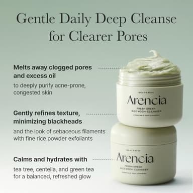 ARENCIA Korean Rice Mochi Face Cleanser - Face Wash, Gentle Scrub All in One for Deep Cleansing, Moisturizing, Pore Minimizing, Acne-Prone Skin, Removing Blackhead with Rice Water & Green Tea - Image 4