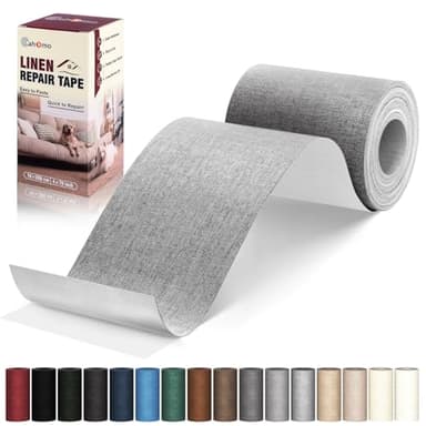 Linen Repair Tape 4x79 inch, Self Adhesive Fabric Patches, Linen Patch Tape Kit, Fabric Repair Tape for Couch Sofas, Headboards, Chairs, Pillows, Curtains, Couches- Light Grey - Image 1