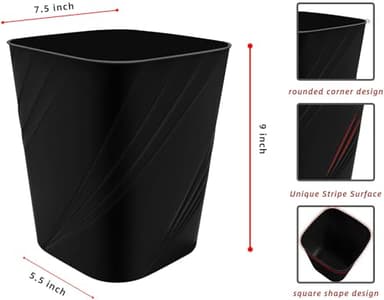 DAJITRE Small Plastic Trash Can Wastebasket Recycling Bin for Bathroom, Dorm, Bedroom，Home Office, Garbage Can for Bedroom, Kids Room (1, Black) - Image 3