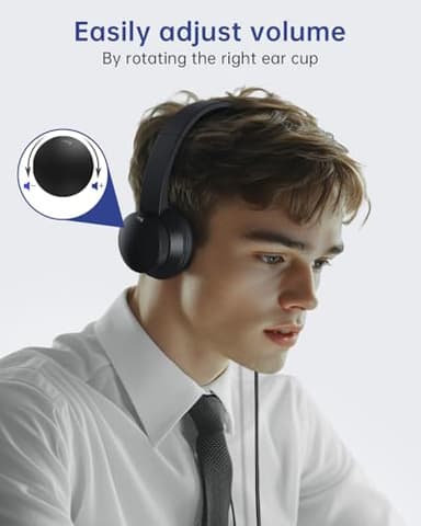 Masajoy USB Headset with Microphone for PC, Wired Headphones with Mic USB Headset with Noise Cancelling Microphone, Computer Headsets with Microphone for Home Office Online Class Teams Skype（Black） - Image 4