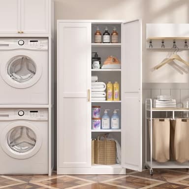 SteeLoong Kitchen Pantry Cabinet,71”White Metal Pantry Storage Cabinet with Doors and 4 Adjustable Shelves,Kitchen Cabinet with 2 Gold Handles,Tall Cabinet for Livingroom,Pantry, Bathroom,Kitchen - Image 6