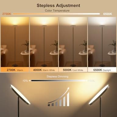 FULSUNT RGB Torchiere Floor Lamps for Living Room, 32W/3200LM Bright LED Standing Lamp with Remote, Modern Color Changing Tall Lamp with Stepless Dimming, 69" Corner Floor Lamp for Bedroom, Office - Image 5