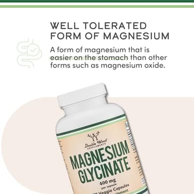Magnesium Glycinate 400mg, for Sleep, Muscle, & Heart Support - (Vegan, Third Party Tested, Gluten Free, Non-GMO), 180 Capsules by Double Wood Supplements - Image 4