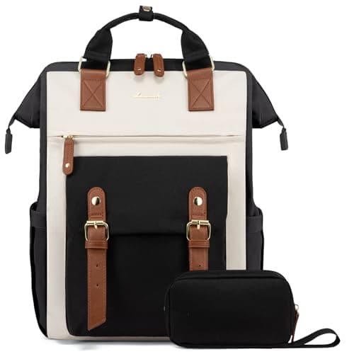 LOVEVOOK 17 Inch Laptop Backpack for Women Work Travel Backpacks Purse, Nurse Bag Teacher Business Laptop Computer Bag, Fashion College Backpack Casual Daypack, Black-Beige-Brown - Image 1