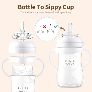Straw Cup Conversion Kit for Philips Avent Natural Baby Bottles, Sippy Cups Transition Kit with Silicone Straw Top Nipples, Weighted Straw, Bottle Handle, Cleaning Brush for Toddler 6+ Month, 3-Pack - Image 3