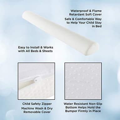 Toddler Bed Bumper – Kids Safety Sleep Guard Foam Mattress Barrier Cushion for Twin, F/Q and King Beds – Waterproof Washable Cover by Bluestone - Image 3
