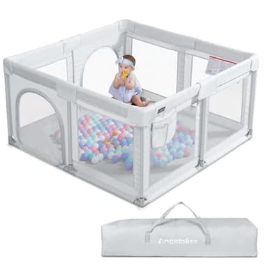 ANGELBLISS Baby Playpen, Large Baby Playard, Indoor & Outdoor Kids Activity Center with Anti-Slip Base, Sturdy Safety Play Yard with Breathable Mesh, Kid's Fence for Infants Toddlers (Grey, 50x50) - Image 1