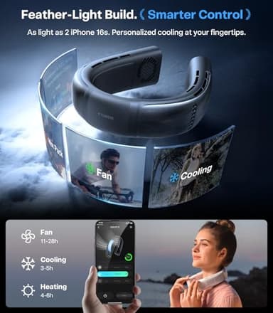 TORRAS 2025 COOLiFY 2S Neck Fan, 3 Model, 3-28H Extended Battery Life, Neck Fans that Blow Cold Air, Neck Air Conditioner, Cooling Neck Fan for Work,Hiking,Travel. Gifts for Dad Husband Father, Black - Image 5