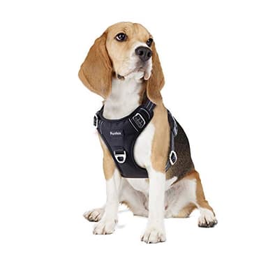 Funfox Dog Harness No Pull, Adjustable Pet Vest Harness, Super Soft Material with Vertical Handle Easy Control, Reflective Night Walking, 2 Leash Clips for Medium Sized Dogs, Black, M - Image 1