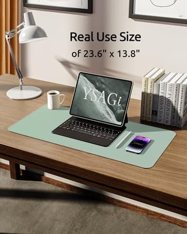 YSAGi Leather Desk Protector, Office Mat, Large Mouse Mat, Non-Slip PU Leather Blotter, Laptop Pad, Waterproof Writing Pad for Office and Home (Pale Green, 23.6" x 13.8") - Image 5