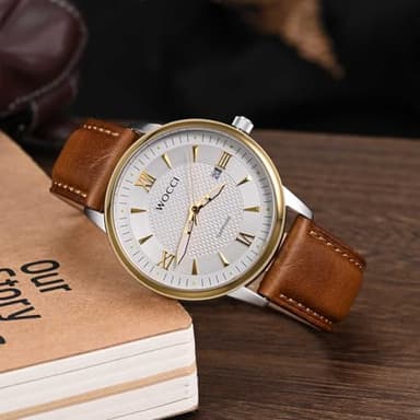 WOCCI 18mm Watch Band for Men and Women, Genuine Leather - Top Grain Leather, Quick Release Strap, Golden Buckle (Golden Brown) - Image 2