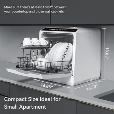 Hermitlux Countertop Dishwasher, 5 Washing Programs Portable Dishwasher With 5-Liter Built-in Water Tank For Glass Door - Image 3