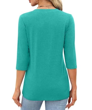 JomeDesign Womens Tops 3/4 Sleeve Shirts Loose Casual Blouses Basic T-Shirts Cyan - Image 4
