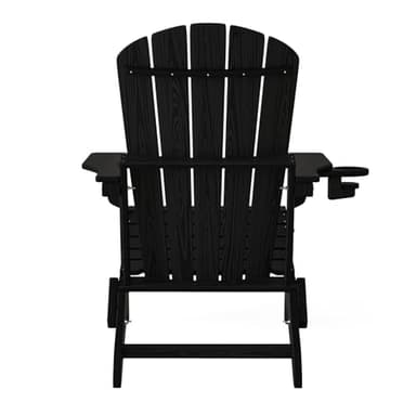 Plawdlik Folding Adirondack Chair, SGS Tested, Wooden Textured with Cup Holder, Heavy All-Weather HDPE Comfortable Set Poolside Backyard Lawn Black - Image 11