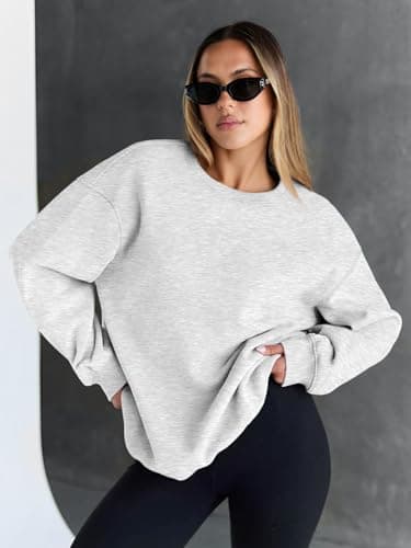 Trendy Queen Sweatshirts for Women Hoodies Oversized Crewneck Tops Sweaters Comfy Fall Winter Outfits Clothes 2025 Fashion Grey XL - Image 5
