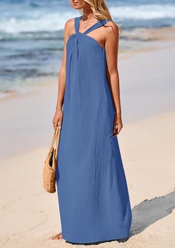 PRETTYGARDEN Womens 2025 Casual Long Summer Dresses Sleeveless Strappy Loose Flowy Beach Vacation Maxi Dress with Pockets (Grey Blue,X-Large) - Image 4